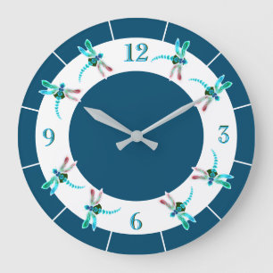 Reloj de pared de la libélula (redondo / azul)