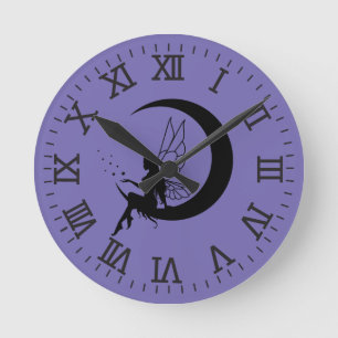 Reloj de pared de la luna de hadas y de luna creci