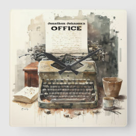 Reloj de pared de la oficina de máquina de escribi