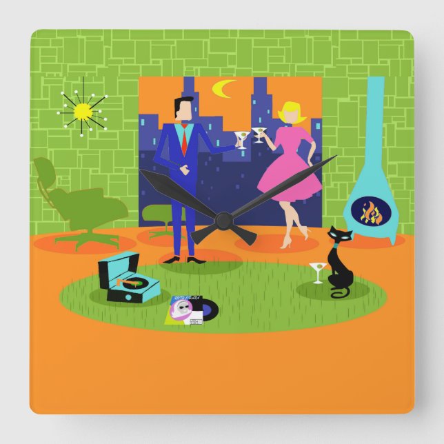 Reloj de pared de la pareja romántica retro (Anverso)