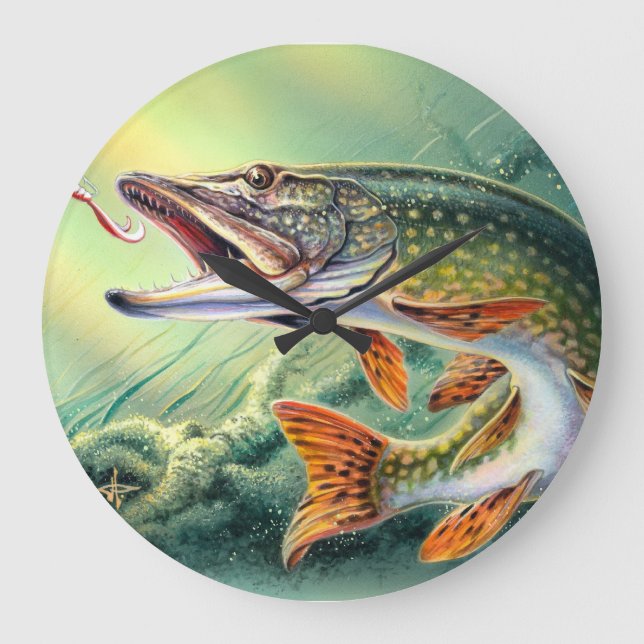 RELOJ DE PARED DE LA PESCA DEL LUCIO (Anverso)