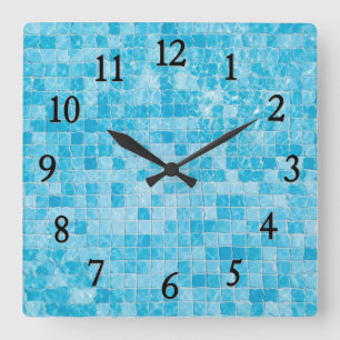 Reloj de pared de la piscina azul