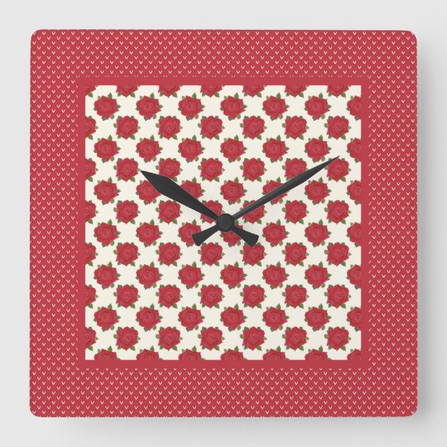 Reloj de pared de la Plaza moda: rosas rojas profu (Anverso)