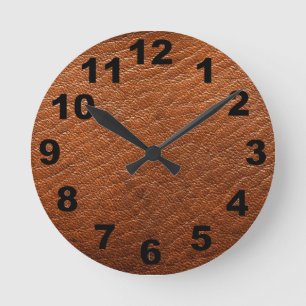 Reloj de pared de la textura del cuero de Brown