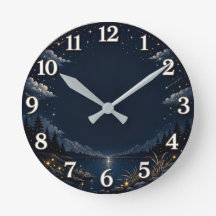 Reloj de pared de lago de montaña con cielo noctur