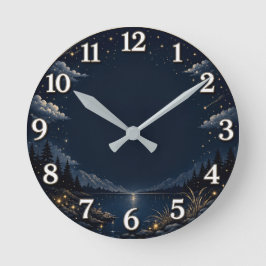 Reloj de pared de lago de montaña con cielo noctur