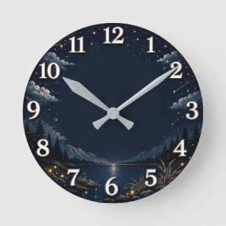 Reloj de pared de lago de montaña con cielo noctur