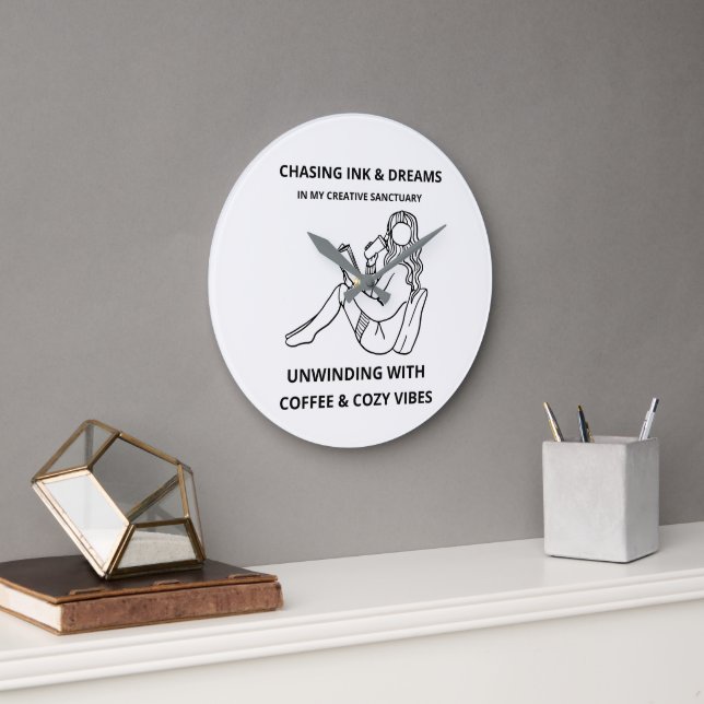 Reloj de pared de lectura y café acogedor (Oficina)