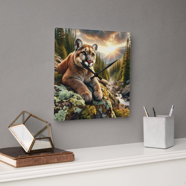 Reloj de pared de león de montaña y naturaleza (Oficina)