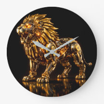 Reloj de pared de león dorado majestuoso Steampunk