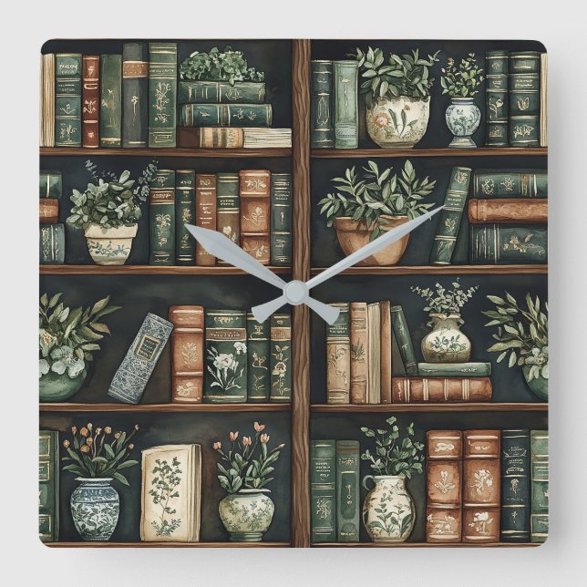 Reloj de pared de libros y flores (Anverso)