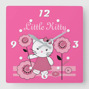 Reloj de pared de Little Kitty Square