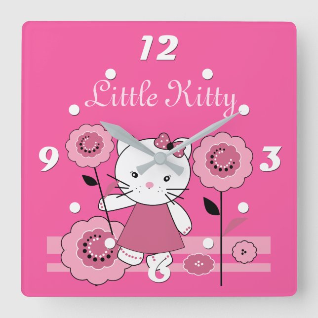Reloj de pared de Little Kitty Square (Anverso)