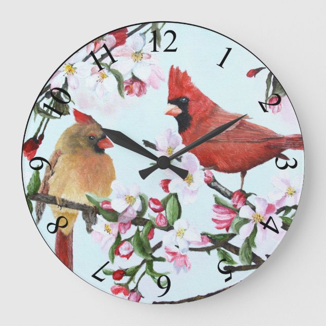 Reloj de pared de los cardenales y de los flores (Anverso)