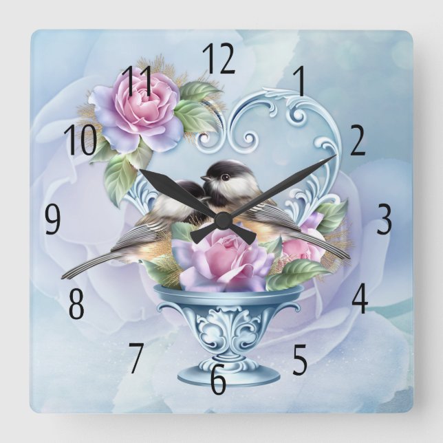Reloj de pared de los pájaros y de los rosas del (Anverso)