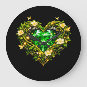 Reloj de pared de lujo corazón esmeralda elegante