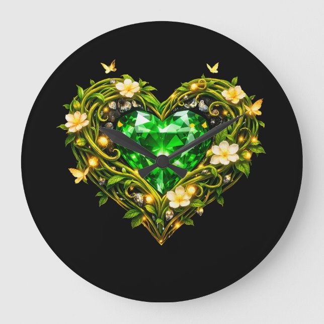 Reloj de pared de lujo corazón esmeralda elegante (Anverso)