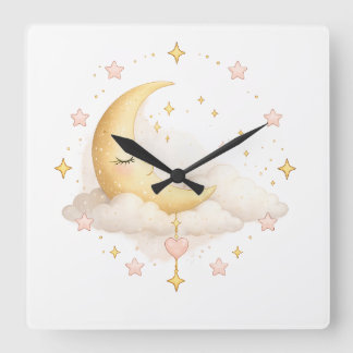 Reloj de pared de luna creciente y nubes en pastel
