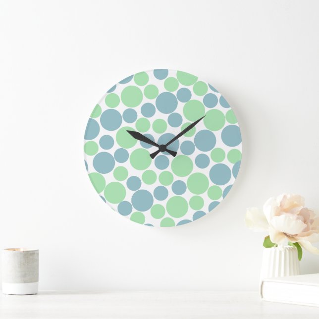 Reloj de pared de lunares azul pastel y verde ment (Hogar)