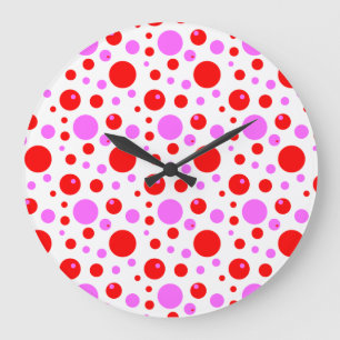 Reloj de pared de lunares rojos y rosados