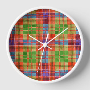RELOJ DE PARED DE MADERA BLANCO REDONDO TARTÁN MAC