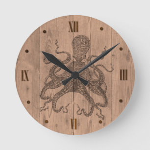 Reloj de pared de madera de la mirada del pulpo