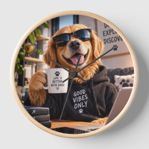 Reloj de pared de madera de perro divertido – Deco