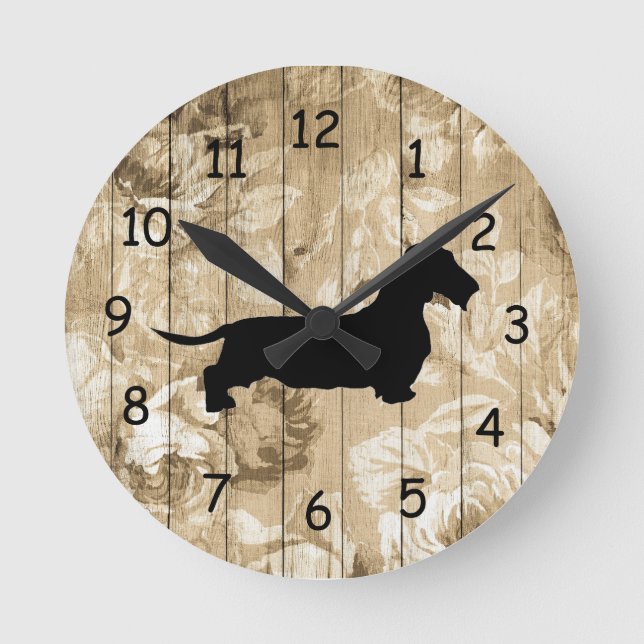 Reloj de pared de madera de Wire Dachshund Faux (Anverso)