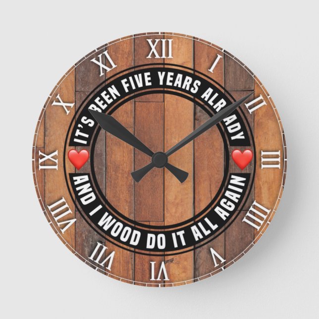 Reloj de pared de madera del quinto aniversario de (Anverso)