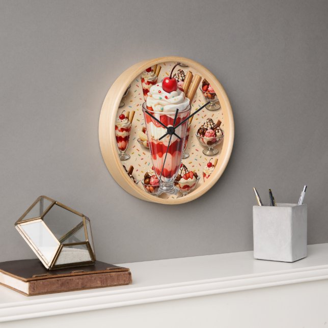 Reloj de pared de madera premium de helado y postr (Oficina)