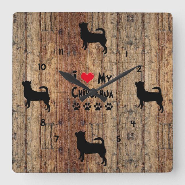 Reloj de pared de madera rústica Chihuahua falso (Anverso)