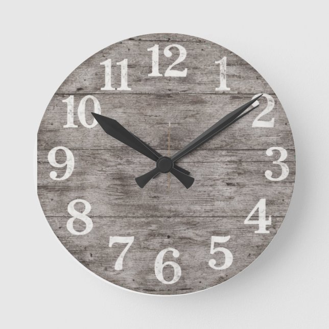 Reloj de pared de madera rústica de granja | Númer (Anverso)