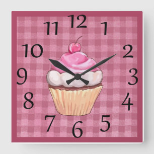 Reloj de pared de magdalena de gingham rosa adorab