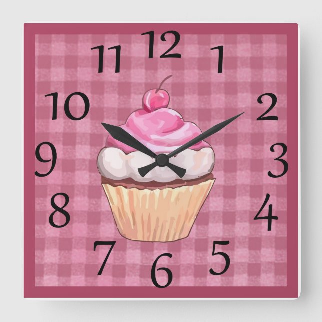 Reloj de pared de magdalena de gingham rosa adorab (Anverso)