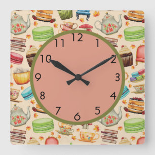 Reloj de pared de magdalenas y tetera coloridas li