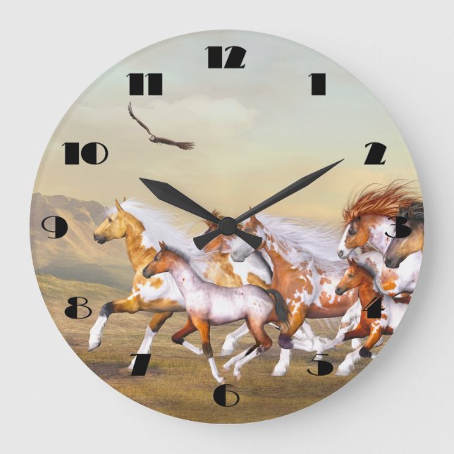 Reloj de pared de manada de caballos salvajes (Anverso)