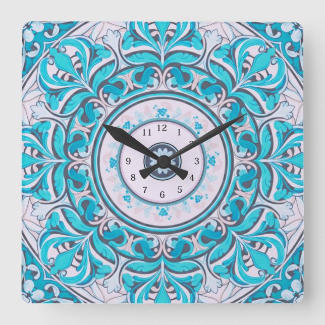 Reloj de pared de mandala floral Nouveau (Anverso)