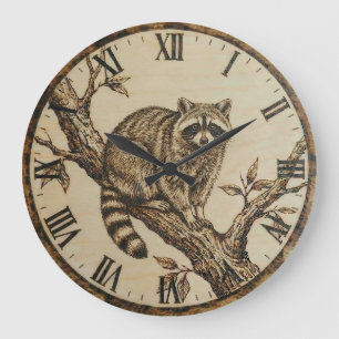 Reloj de pared de mapache - Decoración rústica de
