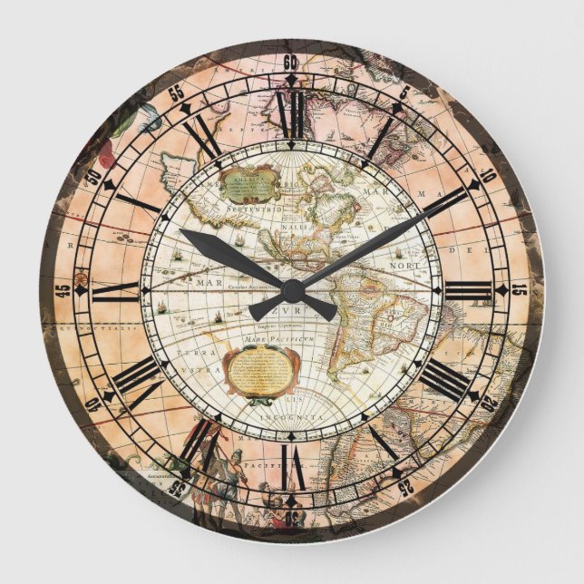 Reloj de pared de mapas de antigüedades (Anverso)