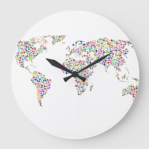 Reloj de pared de mapas del mundo colorido
