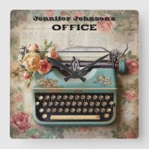 Reloj de pared de máquina de escribir de flores