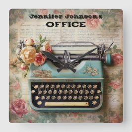 Reloj de pared de máquina de escribir de flores