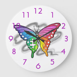 Reloj de pared de mariposa arco iris - púrpura