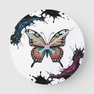 Reloj de pared de mariposa con salpicadura de colo