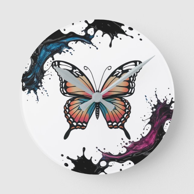 Reloj de pared de mariposa con salpicadura de colo (Anverso)