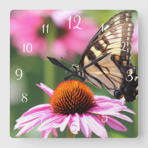 Reloj de pared de mariposa de cola de cerda amaril