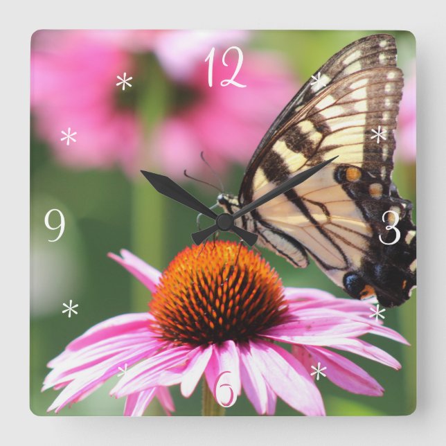 Reloj de pared de mariposa de cola de cerda amaril (Anverso)