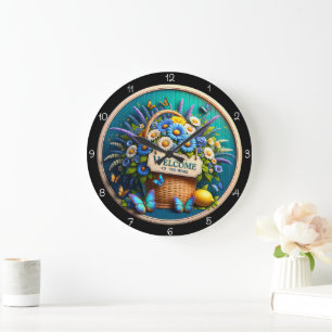 Reloj de pared de mariposa de la cesta de bienveni