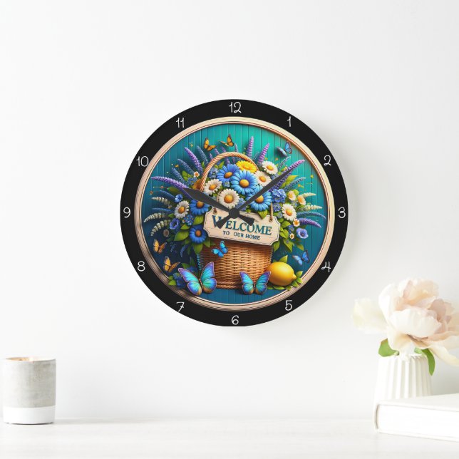Reloj de pared de mariposa de la cesta de bienveni (Hogar)
