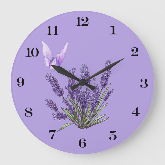 Reloj de pared de mariposa de lavanda (Anverso)